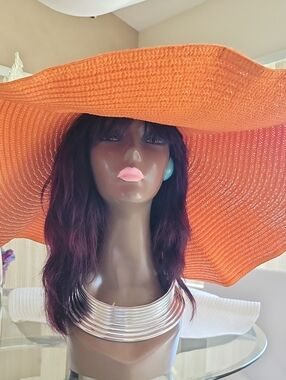 Women's Wide Brim Straw Sun Hat in Orange
